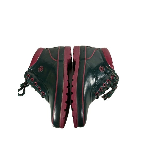 Vintage Sporto Thermolite Green & Mauve Lace Up Duck Rain Boots Women's Size 6 - Picture 7 of 9